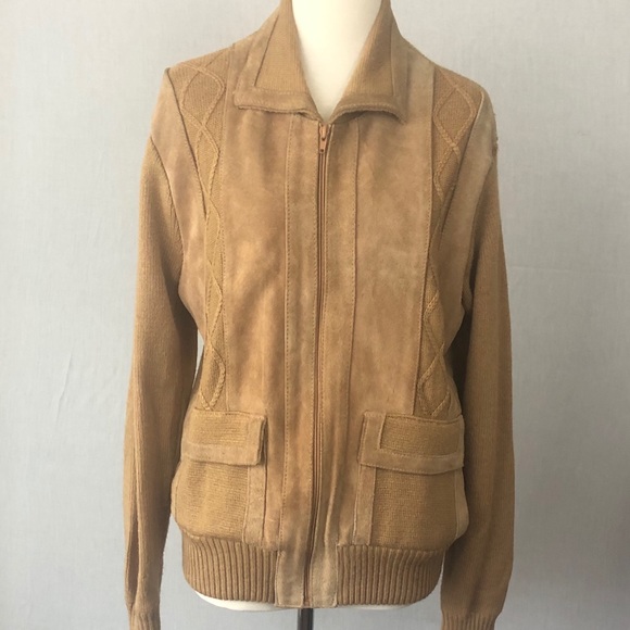 Suede and Cable Knit Zip Front Jacket by Landmark - Picture 1 of 8